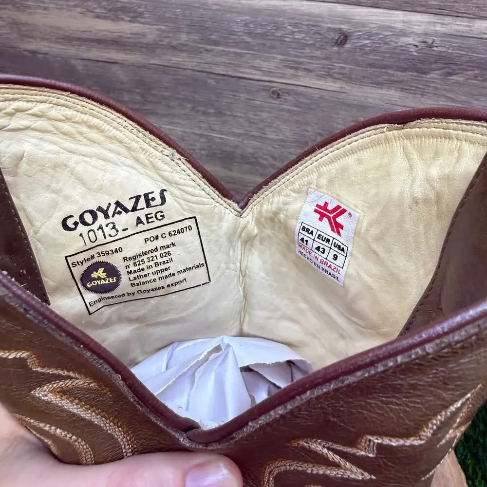 Goyazes Men - Size 9 - Olive Green/Tan Ostrich Cowboy Boots Style 359340 - Picture 11 of 11